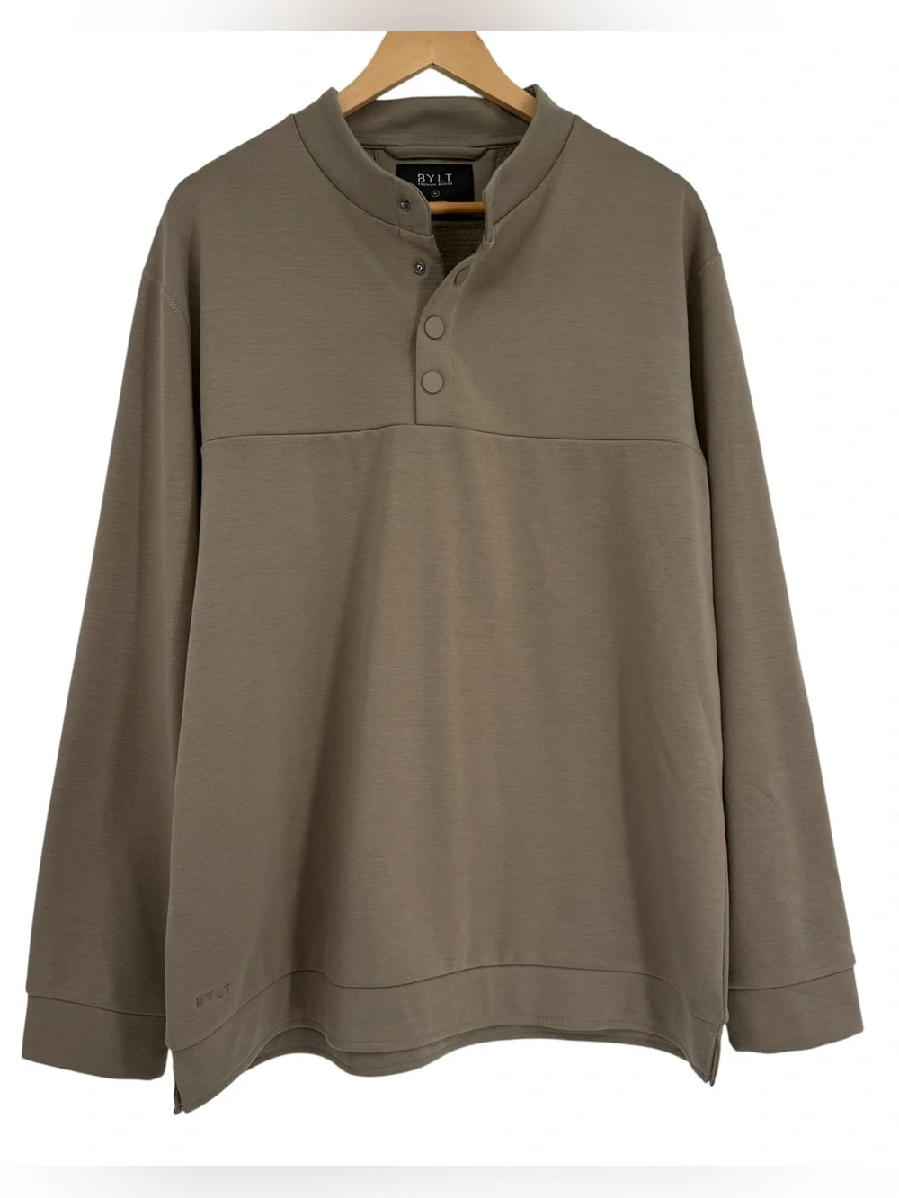 BYLT Premium Basics Pullover XL Taupe 1/4 Snap Waffle Lined Athleisure Golf.